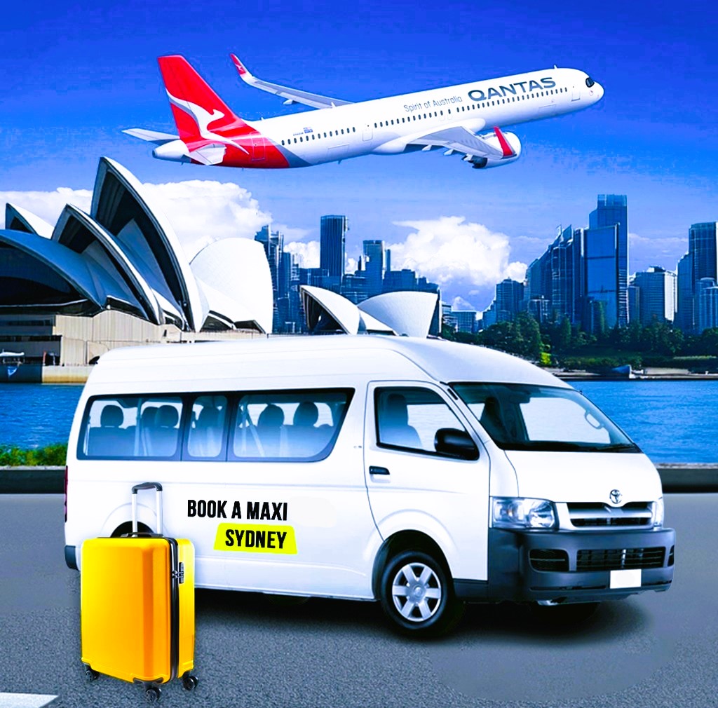 Maxi cab outside Sydney Airport terminal